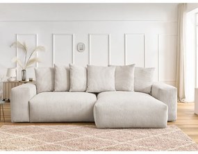 Кремав сгъваем/с място за съхранение ъглов диван от рипсено кадифе Voltaire – Bobochic Paris