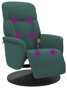 356695 vidaXL Масажен реклайнер стол с поставка за крака, тъмнозелен, кадифе