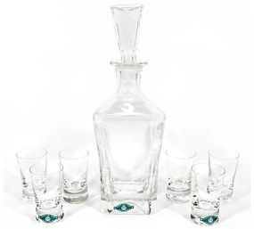 К-кт 1бр. стъклена бутилка, 1бр. стъклена тапа и 6бр. чаши за шотове прозрачни