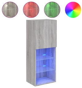 837062 vidaXL ТВ шкаф с LED осветление, сив сонома, 40,5x30x102 см
