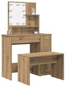 3329186 vidaXL Комплект тоалетка с LED Artisan Oak Engineered Wood