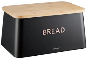 Кутия за хляб с капак за рязане Kinghoff KH 1948, 35 см, Бамбук, Стомана, Черен