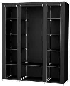 Платнен гардероб за съхранение с рафтове и лост за дрехи MATIS 150x175 cm черен