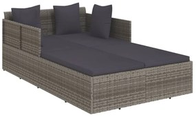 362268 vidaXL Шезлонг с възглавници, сив, 182x118x63 см, полиратан