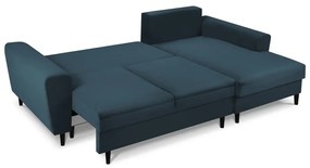 Тъмносин разтегателен ъглов диван с място за съхранение от рипсено кадифе (десен ъгъл) Kyoto – Cosmopolitan Design
