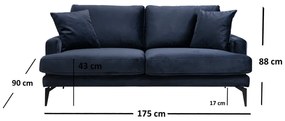 Тъмносин диван 175 cm Papira - Balcab Home