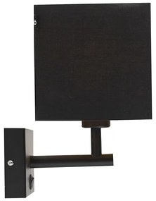 Стенна лампа черна с USB и квадратен черен абажур - Combi 1