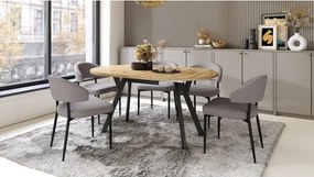 АЛМО Дъб Артисан/черни крака - КРЪГЛА РАЗТЕГАТЕЛНА МАСА С Y-ОБРАЗНИ КРАКА В ЛОФТ/ИНДУСТРИАЛЕН СТИЛ ЗА ХОЛ ИЛИ ТРАПЕЗАРИЯ