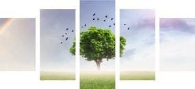 картини от 5 части – Самотно дърво на поляна