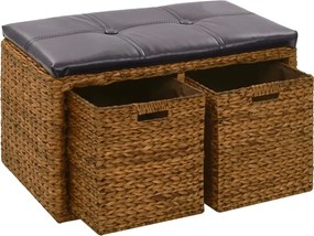 246118 vidaXL Пейка с 2 кошници, морска трева, 71x40x42 см, кафява
