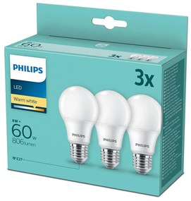 К-кт 3 бр. LED крушки Philips A60 E27/8W/230V 2700K