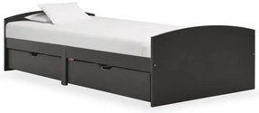 322158 vidaXL Рамка за легло с 2 чекмеджета сива бор масив 90x200 см