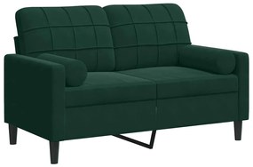 3278211 vidaXL 2-местен диван с възглавници тъмнозелен 120 см кадифе