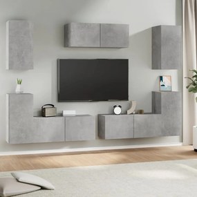 3114305 vidaXL Комплект ТВ шкафове от 7 части, бетонно сив, инженерно дърво