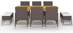 3067874 vidaXL Градински трапезен комплект, 11 части, кафяв