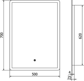 Mexen Navia осветено огледало за баня 50 x 70 см, LED 6000K, анти-мъгла - 9803-050-070-611-00