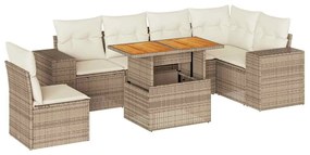 3327383 vidaXL Градински диван с възглавници, 7 части, бежов полиратан