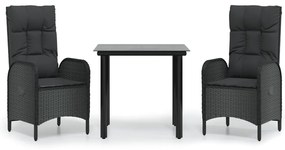 3185187 vidaXL Градински комплект от 3 части с възглавници черни полиратан