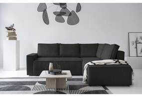 Антрацитен разтегателен ъглов диван от рипсено кадифе (десен ъгъл) Brave Dave – Miuform