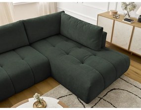 Зелен сгъваем/с място за съхранение ъглов диван (десен ъгъл/U форма) Fuji – Bobochic Paris
