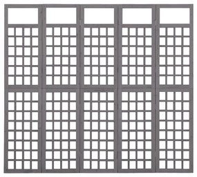 316488 vidaXL Параван за стая, 5 панела, сив, масивна ела, 201,5x180 см