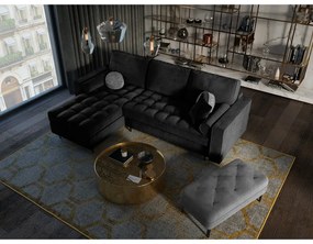 Ъглов разтегателен диван от черно кадифе , ляв ъгъл Santo - Milo Casa