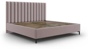 Светлорозово тапицирано двойно легло с място за съхранение с включена подматрачна рамка 160x200 cm Casey – Mazzini Beds