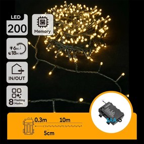 Aigostar -LED Външен коледен гирлянд 200xLED/8 функции 3xAA 10,3m IP44 топла бяла