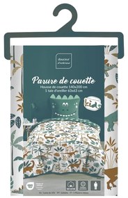 Бяло/зелено единично памучно детско спално бельо 140x200 cm Dina – douceur d'intérieur