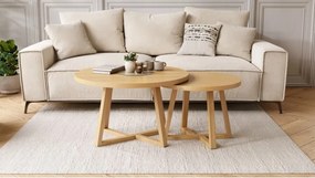 OASIS Естествен дъб - КОМПЛЕКТ 2 КРЪГЛИ ХОЛНИ МАСИ Ø80/60 cm МОДЕРНИ ДЪРВЕНИ