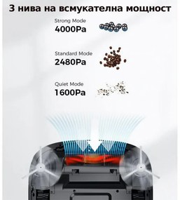 Прахосмукачка робот Tecbot M1, Li-ion 5200 mAh, 4000 Pa, 0.5 l, HEPA, Wi-Fi, Автономност до 160 мин, Подомиячка със самопочистващ моп, Черен