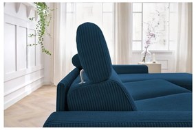 Тъмносин разтегателен ъглов диван от рипсено кадифе (променлив) Monaco – Bobochic Paris