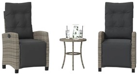 365251 vidaXL Бистро комплект с възглавници 3 части сив полиратан