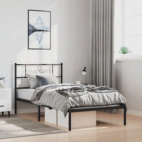 355262 vidaXL Метална рамка за легло с горна табла, черна, 100x200 см