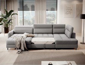 Светлосив кадифен разтегателен ъглов диван с място за съхранение (десен ъгъл U форма) Berrto – ELTAP