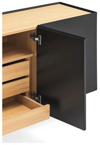 Черен/естествен нисък скрин от декор от дъб 110x85 cm Arista – Teulat