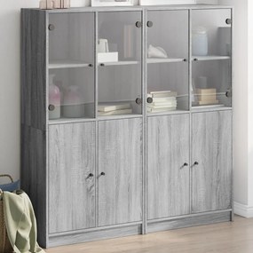 3206529 vidaXL Библиотека с врати сив сонома 136x37x142 см инженерно дърво