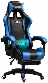 Комфортен гейминг стол с масажна възглавница в черно и синьо