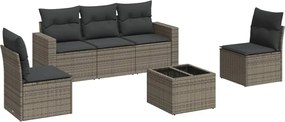 3251137 vidaXL Градински диван с възглавници, 6 части, полиратан, сив