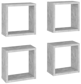 807011 vidaXL Стенни кубични рафтове, 4 бр, бетонно сиви, 30x15x30 см
