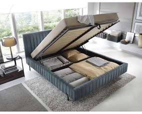 Синьо двойно легло 140x200 cm тапицирано с място за съхранение с включена подматрачна рамка Plissa – ELTAP