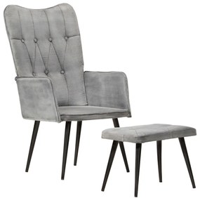 339669 vidaXL Wingback стол с табуретка, сив, винтидж, канава