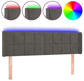 3123285 vidaXL LED горна табла за легло, тъмносива, 147x16x78/88 см, кадифе