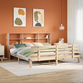 3322765 vidaXL Легло с етажерка за книги, без матрак, 200x200 см, бор масив