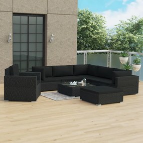 46768 vidaXL Градински комплект с възглавници, 8 части, полиратан, черен