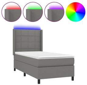 3138278 vidaXL Боксспринг легло с матрак и LED, тъмносива, 90x190 см, плат