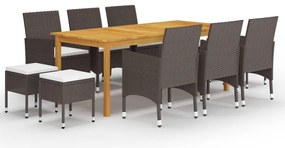 3067874 vidaXL Градински трапезен комплект, 11 части, кафяв