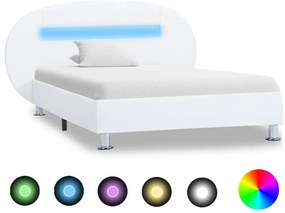 285433 vidaXL Рамка за легло с LED, бяла, изкуствена кожа, 100x200 cм