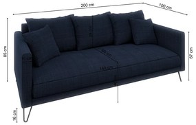 Тъмносин шенилов диван 200 cm Freya – Ropez