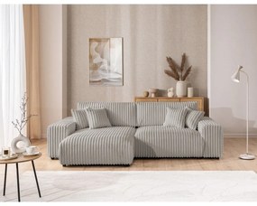 Светлосив разтегателен ъглов диван от рипсено кадифе с място за съхранение (ляв ъгъл) Sarina – Ropez